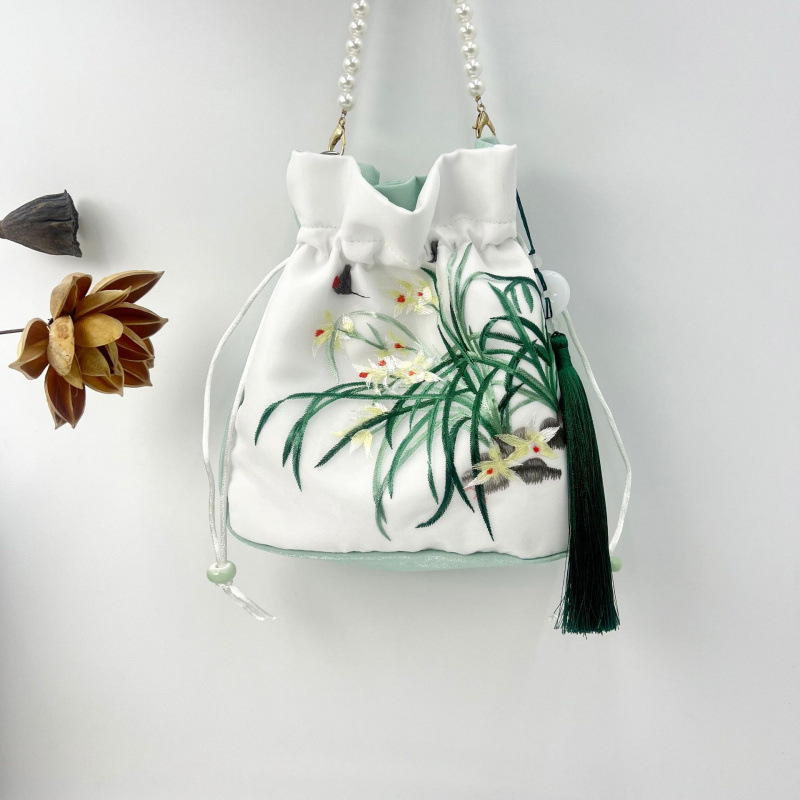 Embroidered Pearl Chain Handbag