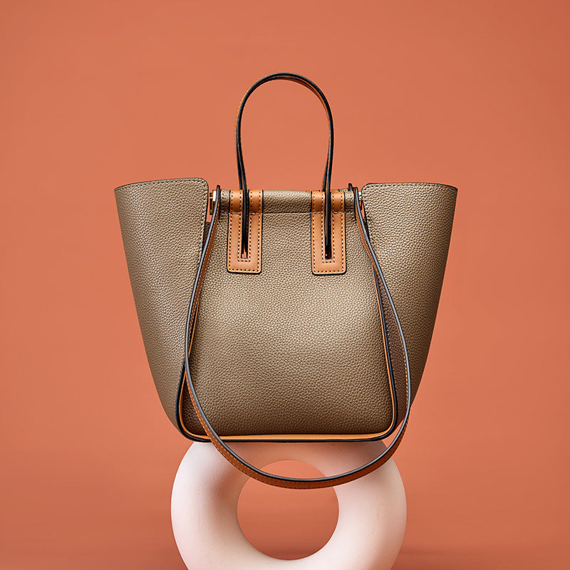Luxury Color Block Tote Handbag for Women – Elegant Leather Commuter Bag