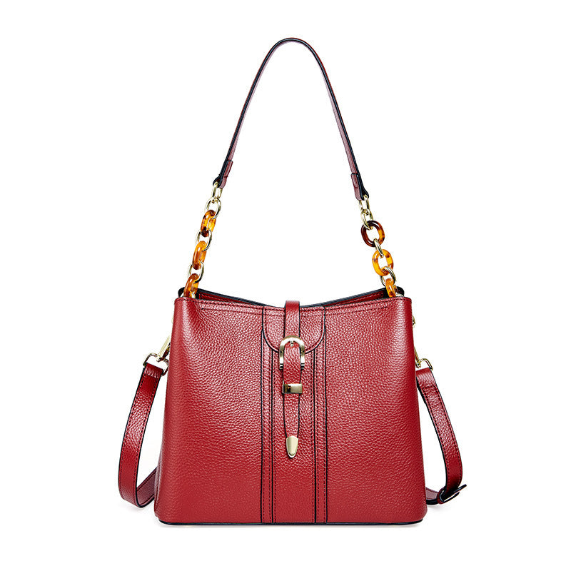 Luxury Large Capacity Leather Bucket Shoulder Handbag
