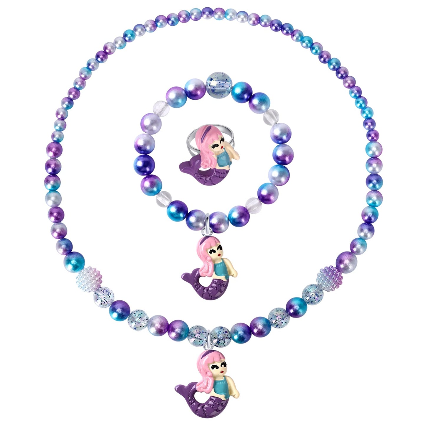 Mermaid Princess Jewelry Set for Girls – Necklace, Bracelet & Ring