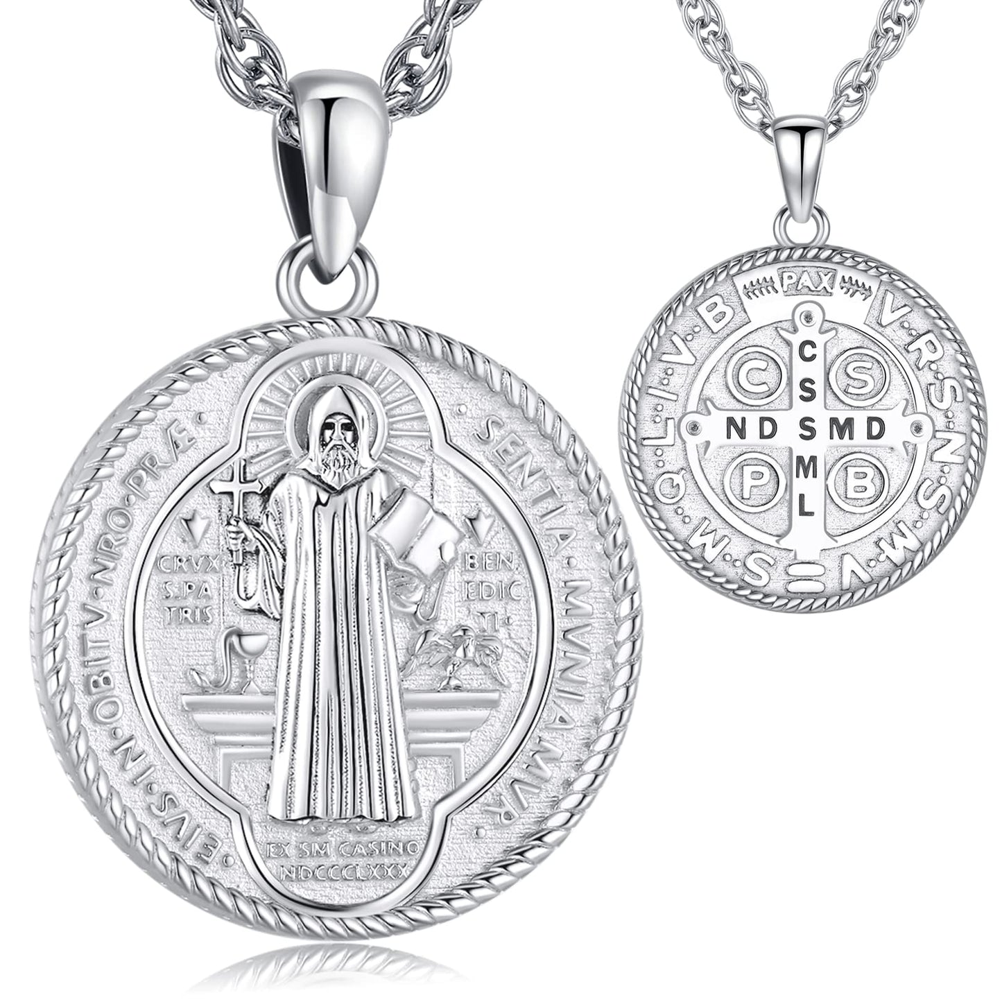 Saint Benedict Protection Necklace – Silver Christian Pendant