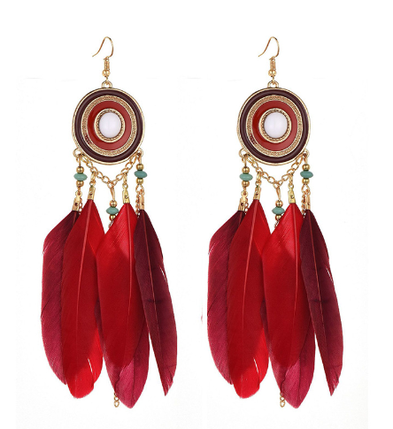 Vintage Boho Feather Statement Earrings