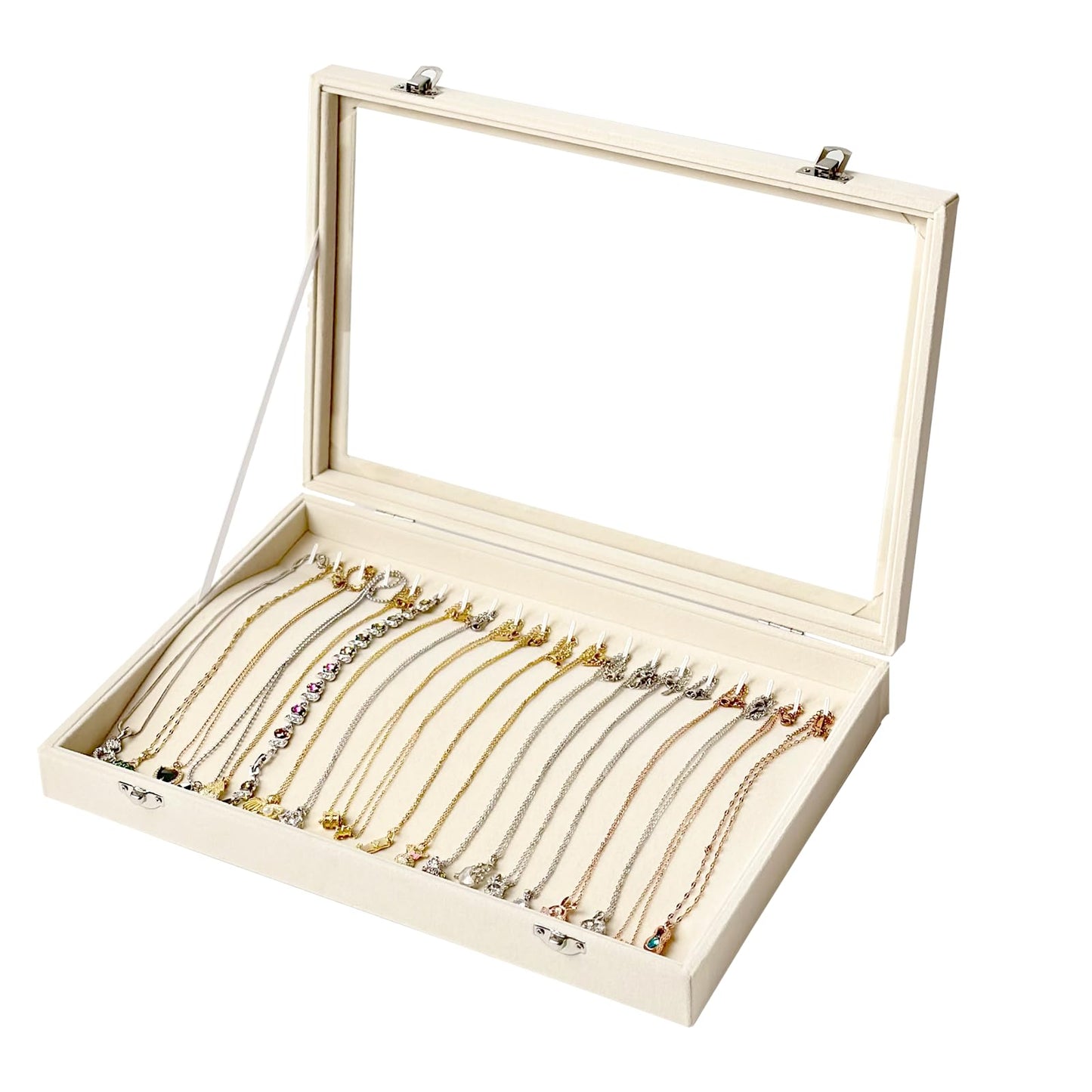 Jewelry Necklace Storage Display Box – White Velvet
