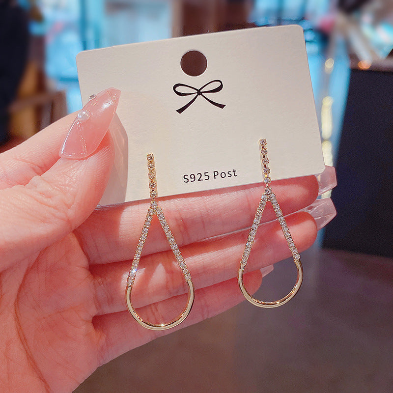 Gold Rhinestone Teardrop Dangle Earrings