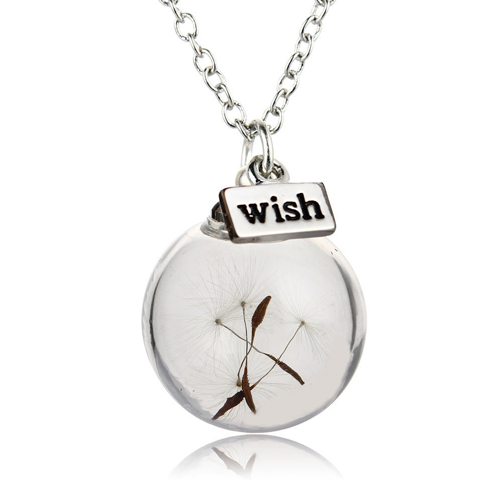 Wish Dandelion Glass Pendant Necklace