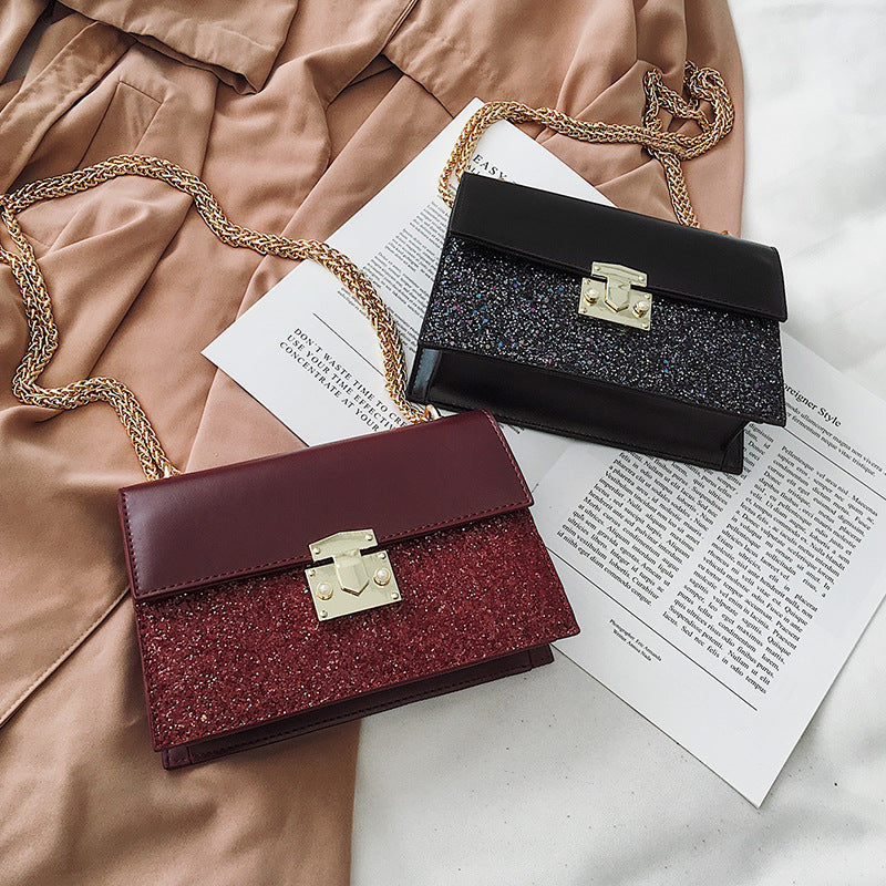 Chic Korean Style Sequin Lock Crossbody Handbag