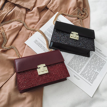 Chic Korean Style Sequin Lock Crossbody Handbag