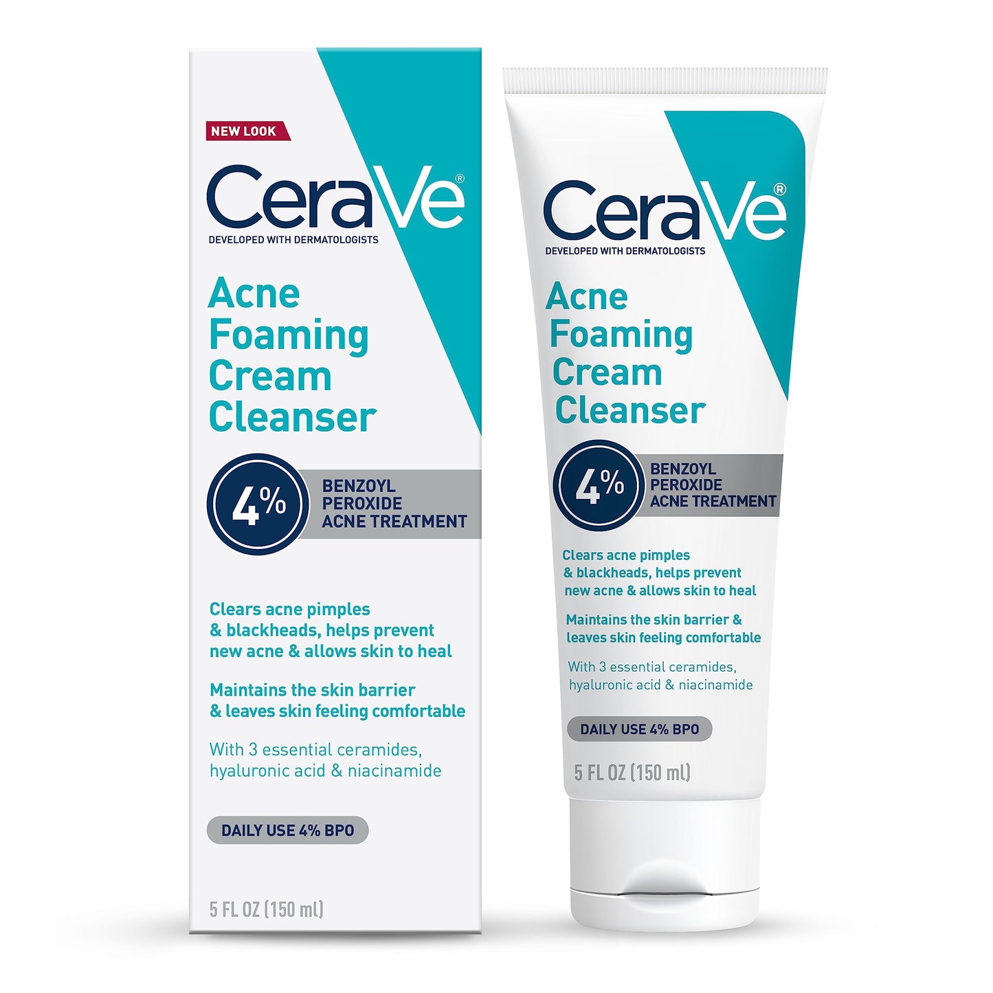 CeraVe Acne Foaming Cream Cleanser – 4% Benzoyl Peroxide Face Wash