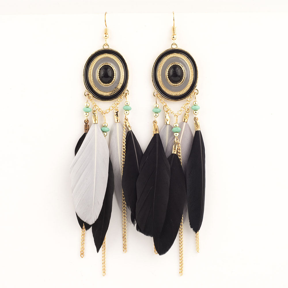 Vintage Boho Feather Statement Earrings