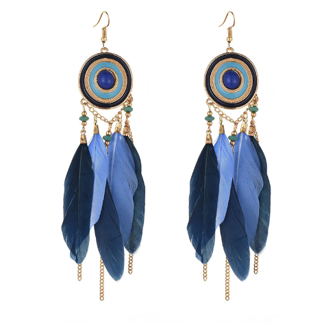Vintage Boho Feather Statement Earrings