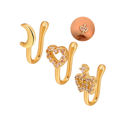 Gold Moon & Heart Nose Cuff Set