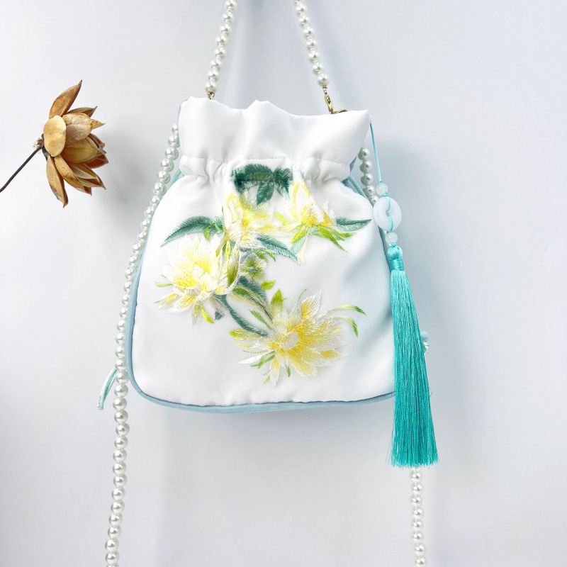 Embroidered Pearl Chain Handbag