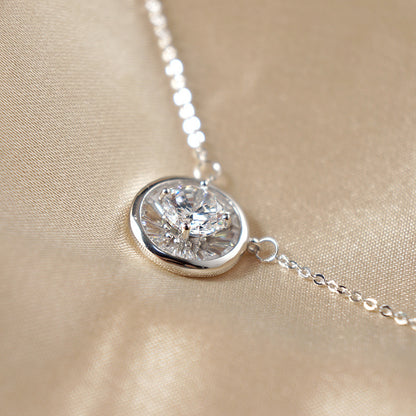 Elegant Zircon Circle Pendant Necklace for Women – Minimalist Silver Choker Jewelry