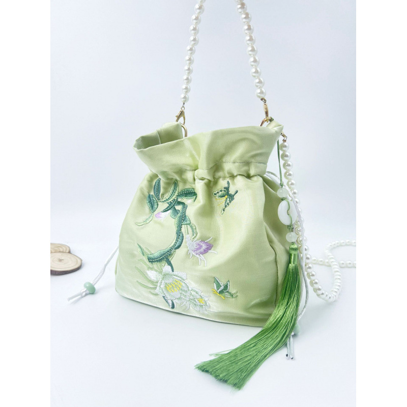 Embroidered Pearl Chain Handbag