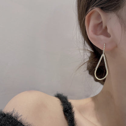 Gold Rhinestone Teardrop Dangle Earrings
