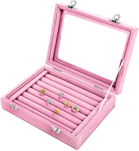 Pink Jewelry Storage Case with Transparent Lid
