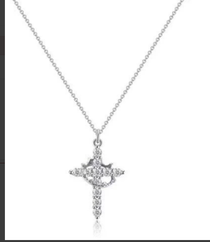 Crystal Crown Cross Pendant Necklace