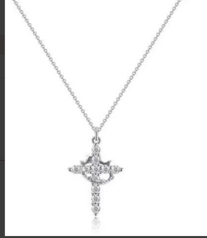 Crystal Crown Cross Pendant Necklace