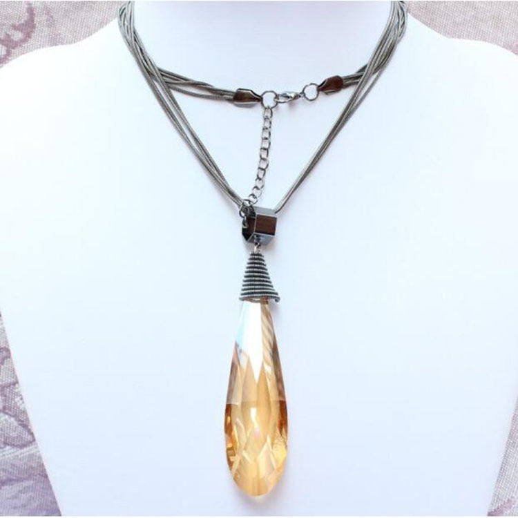 Korean Crystal Teardrop Pendant Necklace