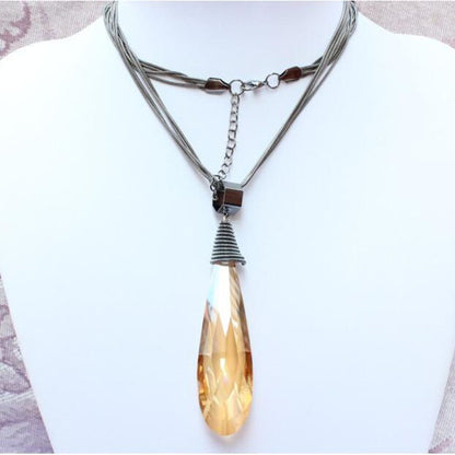 Korean Crystal Teardrop Pendant Necklace