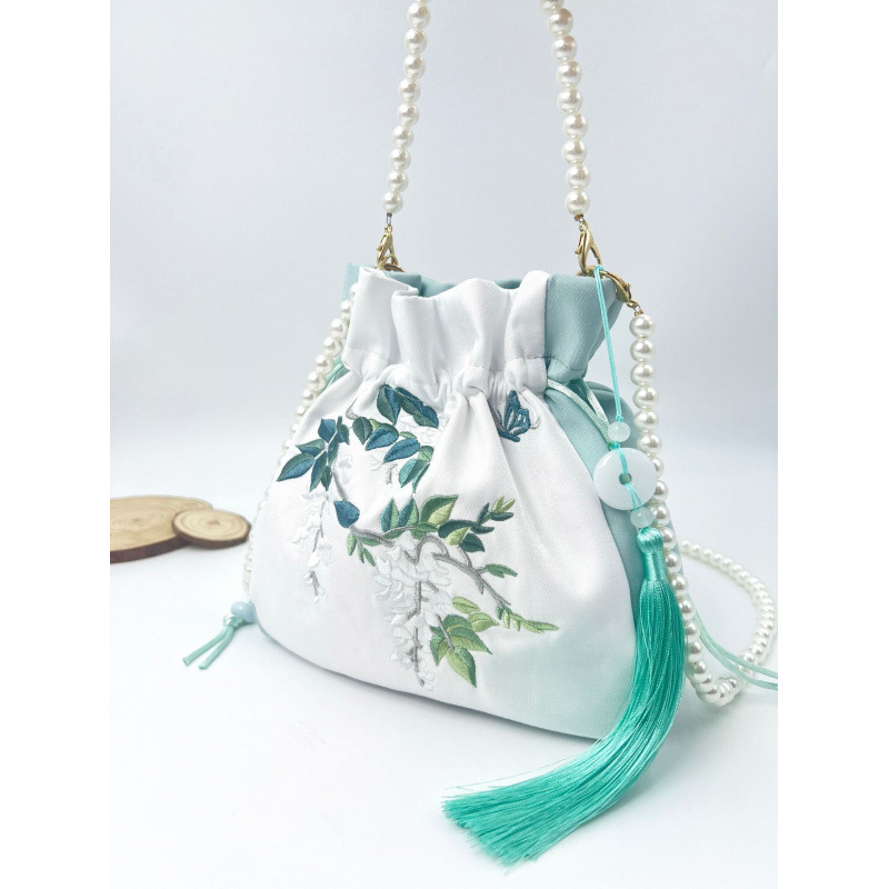 Embroidered Pearl Chain Handbag