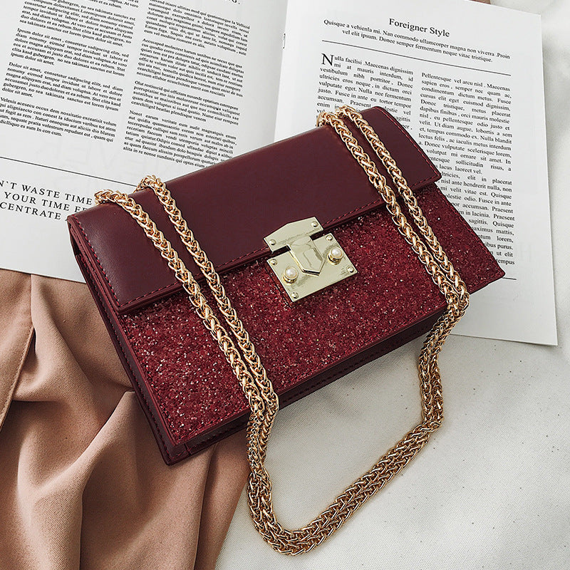 Chic Korean Style Sequin Lock Crossbody Handbag