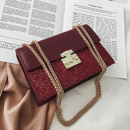 Chic Korean Style Sequin Lock Crossbody Handbag