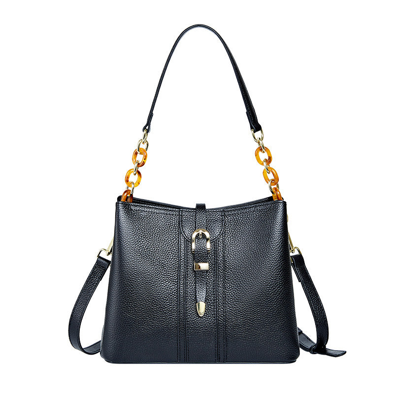 Luxury Large Capacity Leather Bucket Shoulder Handbag