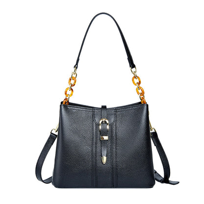 Luxury Large Capacity Leather Bucket Shoulder Handbag