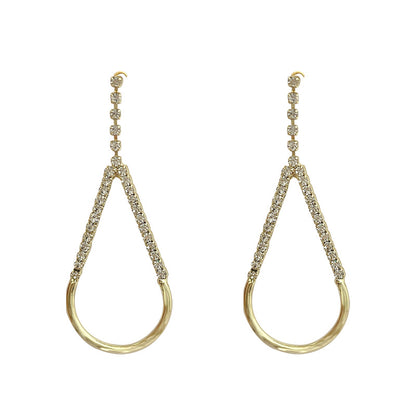 Gold Rhinestone Teardrop Dangle Earrings