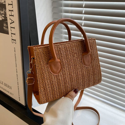 Women’s Straw Crossbody Handbag – Summer Woven Shoulder Tote