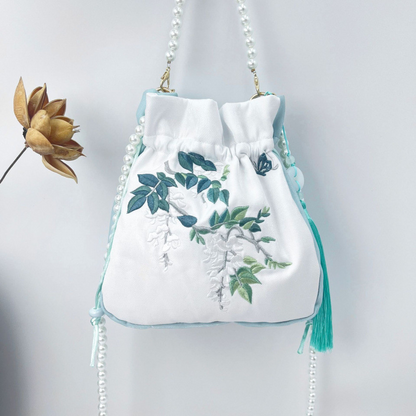 Embroidered Pearl Chain Handbag