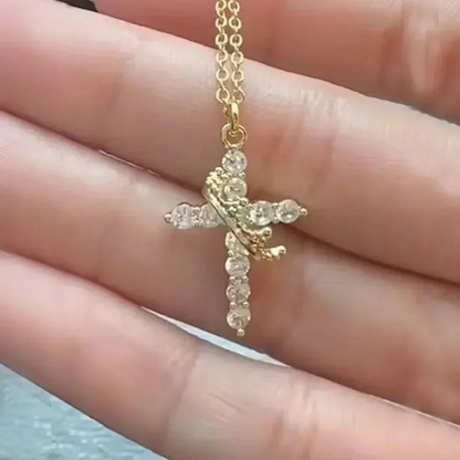 Crystal Crown Cross Pendant Necklace