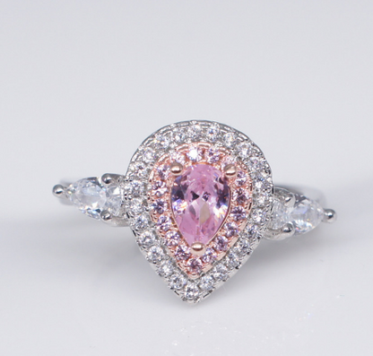 Pink Teardrop Halo Engagement Ring