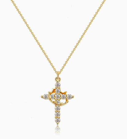 Crystal Crown Cross Pendant Necklace