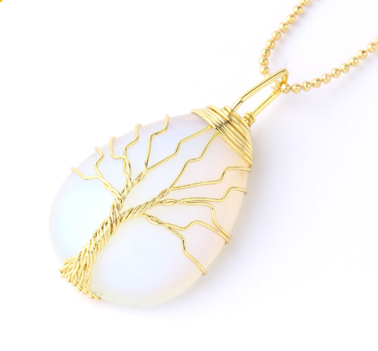 Tree of Life Crystal Teardrop Necklace