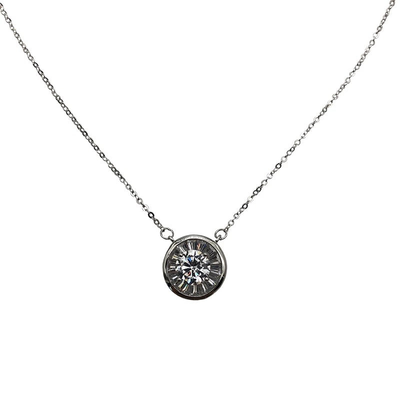 Elegant Zircon Circle Pendant Necklace for Women – Minimalist Silver Choker Jewelry