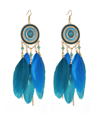 Vintage Boho Feather Statement Earrings