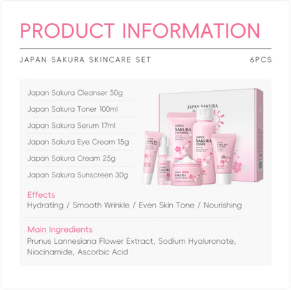 Cherry Blossom Skin Care 6-Piece Set – Hydrating & Brightening Facial Care Beauty Kit