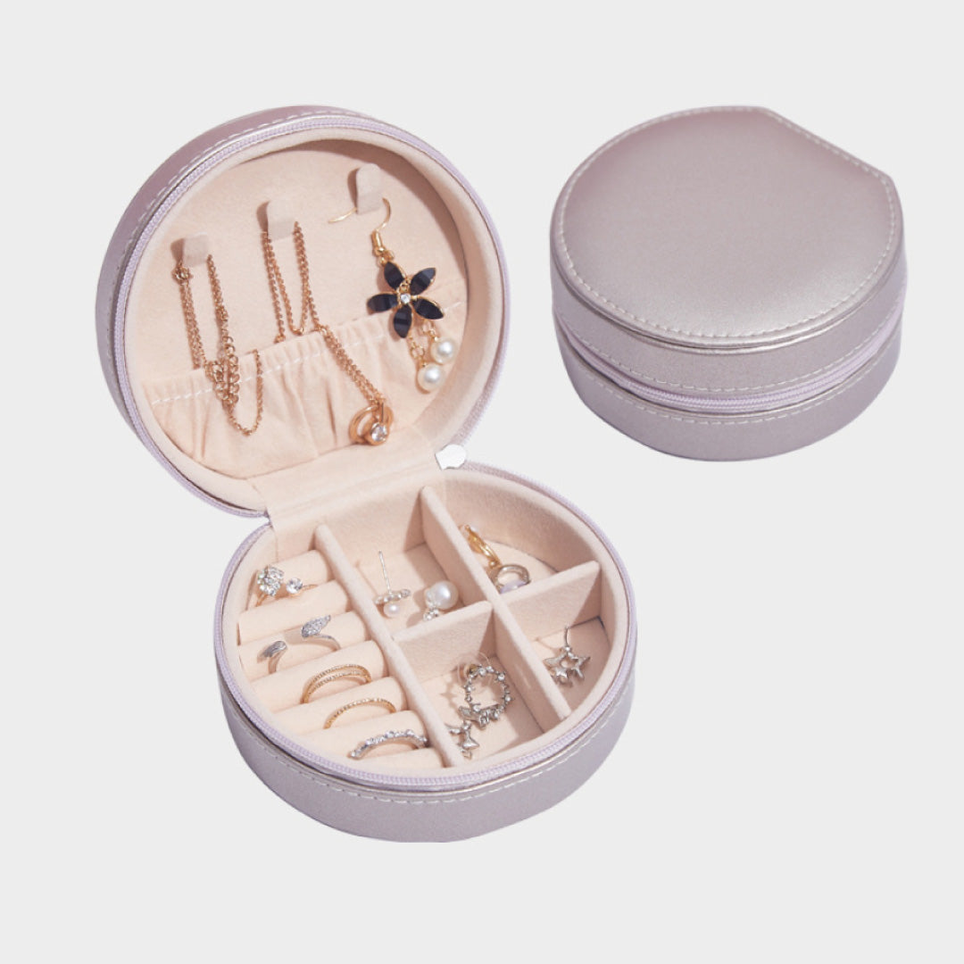 Mini Travel Jewelry Organizer Case – Portable Round Storage Box for Rings & Earrings