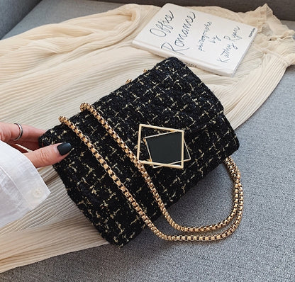 Luxury Tweed Chain Strap Handbag – Elegant Women’s Crossbody Purse