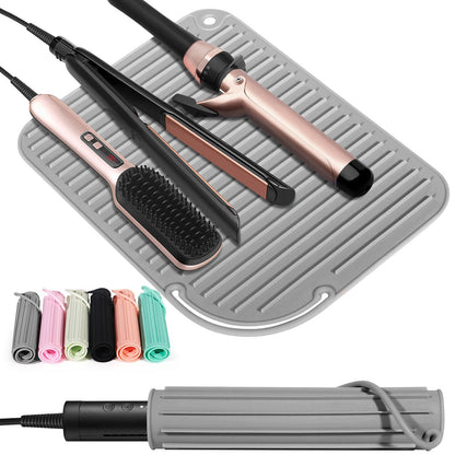 2-Pack Heat Resistant Silicone Mat for Hair Styling Tools – Portable Holder for Curling Iron & Flat Iron