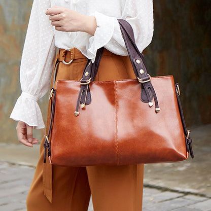 Large Capacity Soft Leather Tote Handbag – Elegant Women’s Shoulder Bag