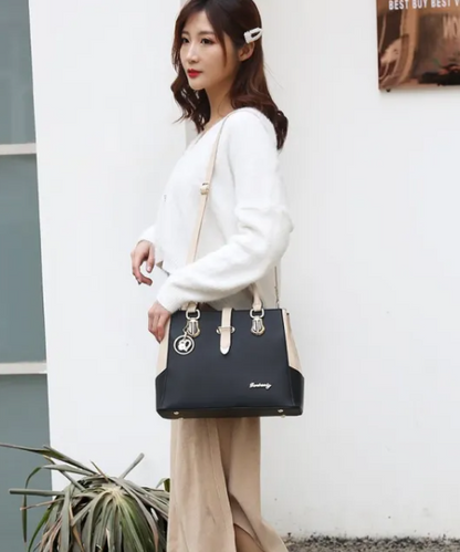 Elegant Color Block Tote Messenger Handbag