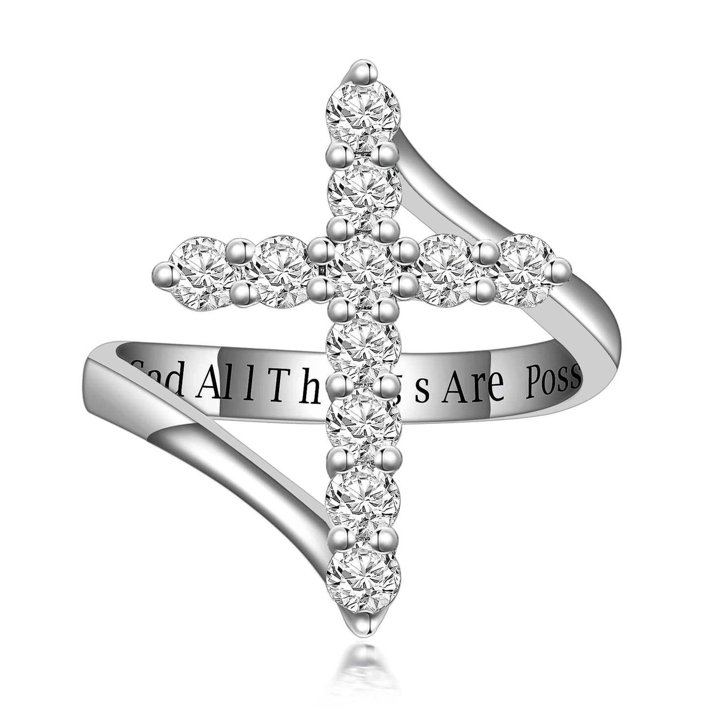 Faith Cross Moissanite Ring – Sterling Silver Religious Jewelry