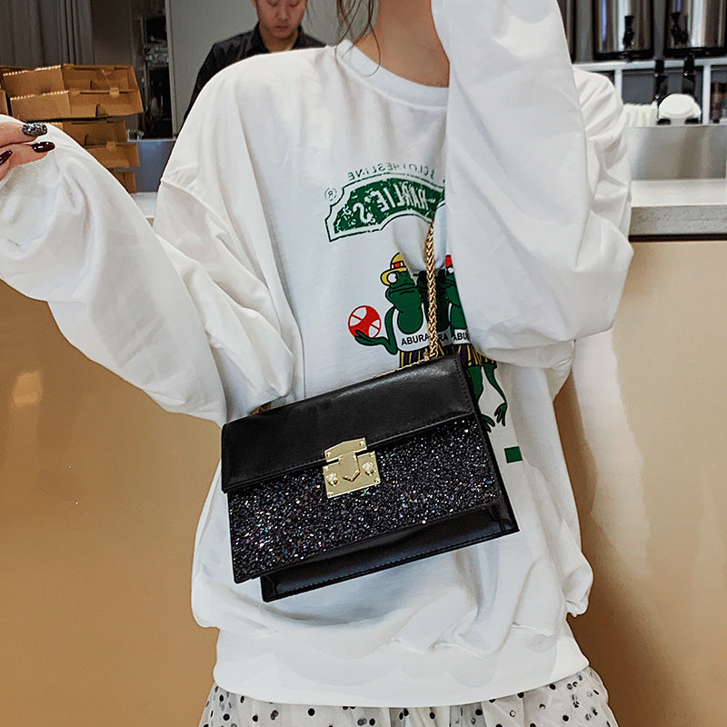 Chic Korean Style Sequin Lock Crossbody Handbag