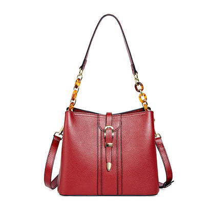 Luxury Large Capacity Leather Bucket Shoulder Handbag