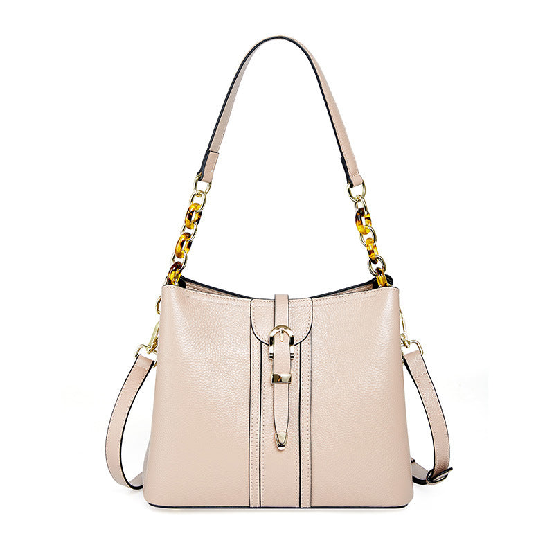 Luxury Large Capacity Leather Bucket Shoulder Handbag