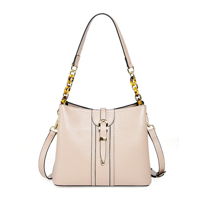 Luxury Large Capacity Leather Bucket Shoulder Handbag