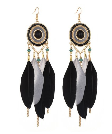 Vintage Boho Feather Statement Earrings